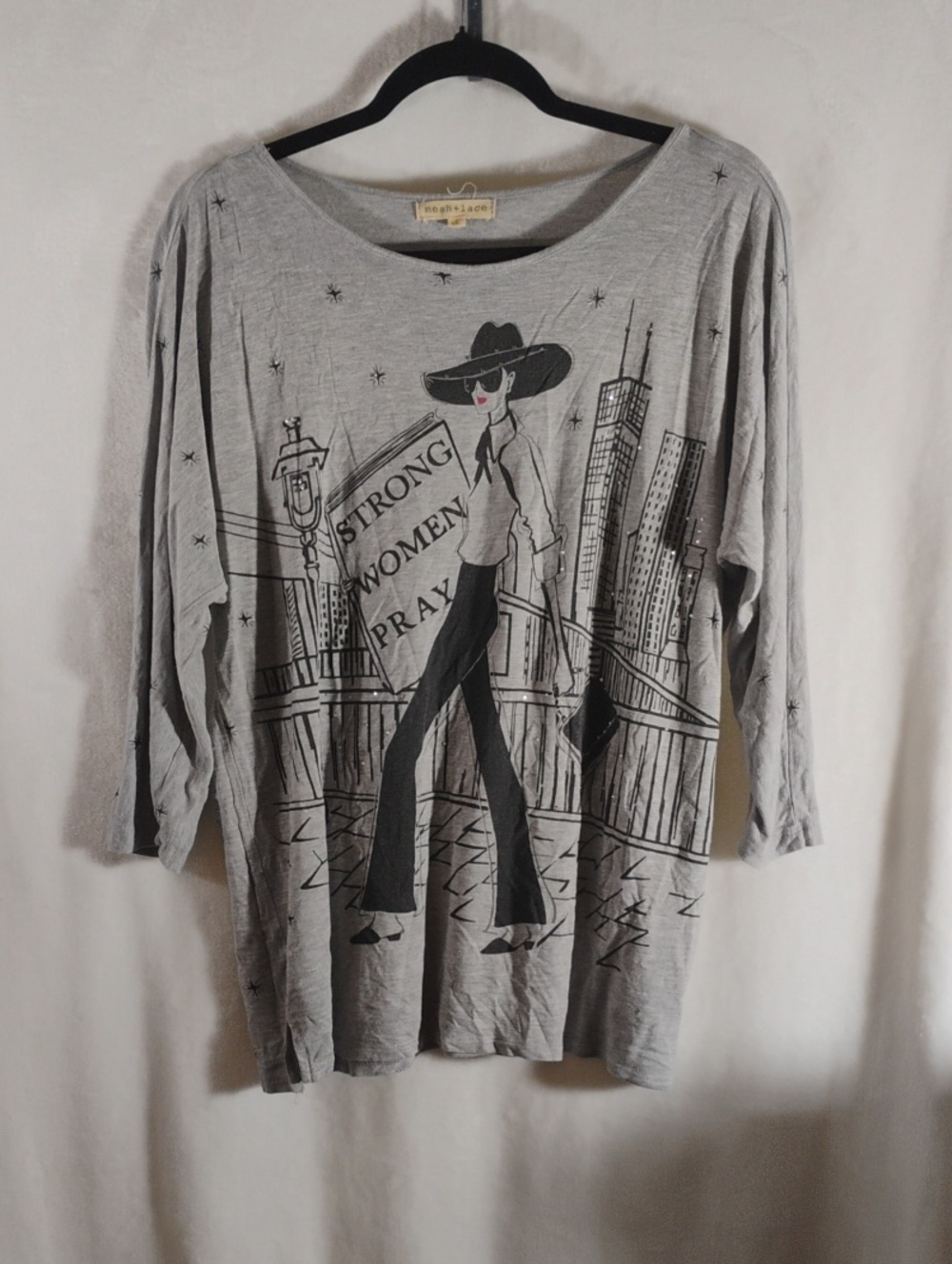 Gray Graphic Long-Sleeve Women’s Shirt - Strong Women Print